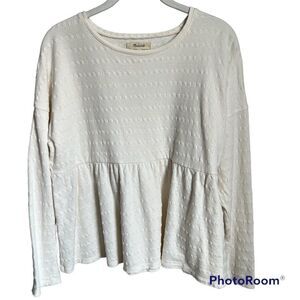 Madewell Top Jacquard Babydoll Long Sleeve Womens Small Ivory Cream